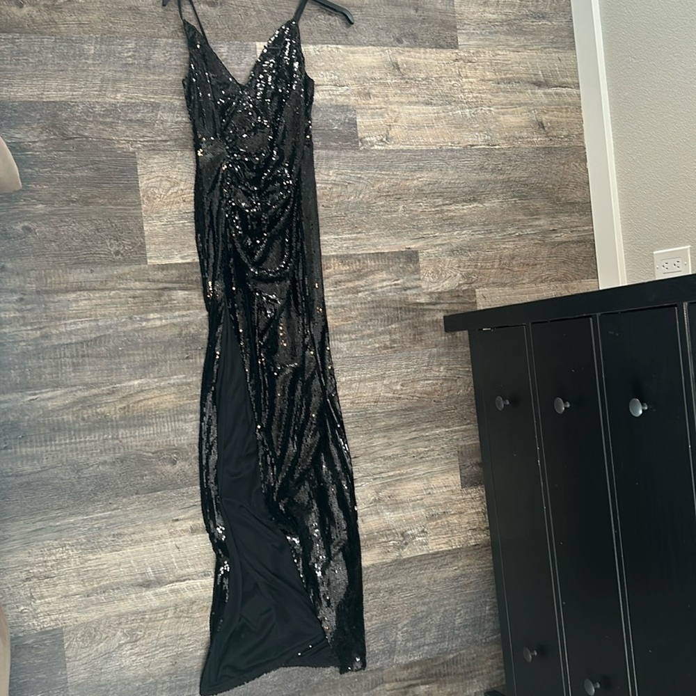 Baltic born black sequin maxi dress
